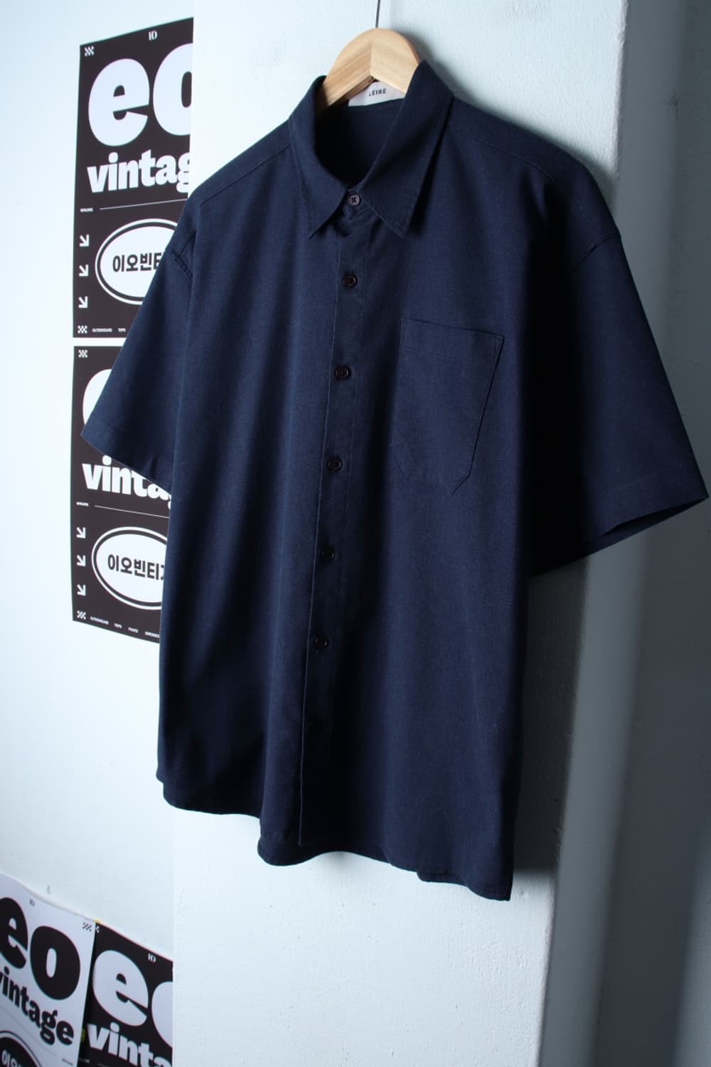 (M-XL) 르아르 반팔 카라 티셔츠 셔츠 남방 블루 무지-H32624 상품이미지1