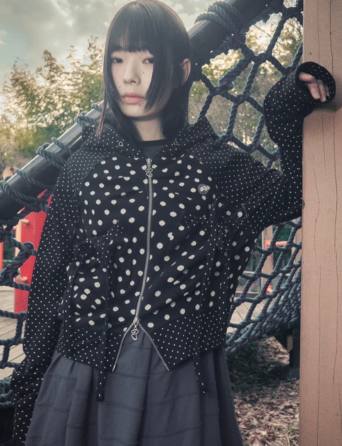 허그유어스킨 도트 빅 포켓 후드집업 상품이미지1