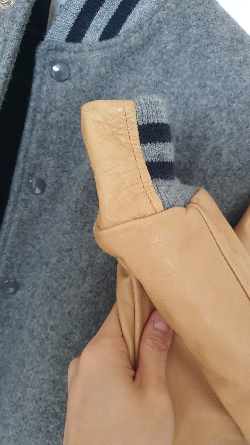 골든베어 가죽 배색 바시티자켓 m 상품이미지6