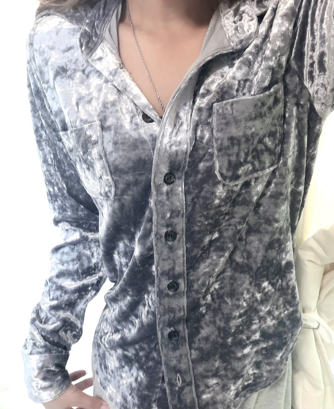 빈티지 실버 벨벳 셔츠 상품이미지1