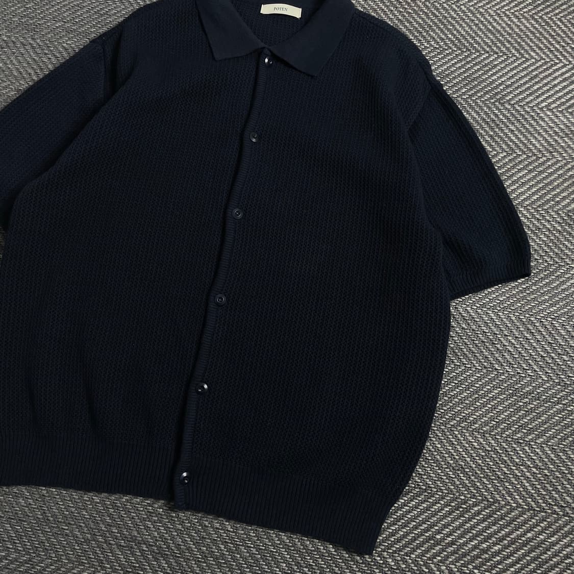 Poten 미니멀 와플 니트 반팔 셔츠 네이비 y 5024 상품이미지3