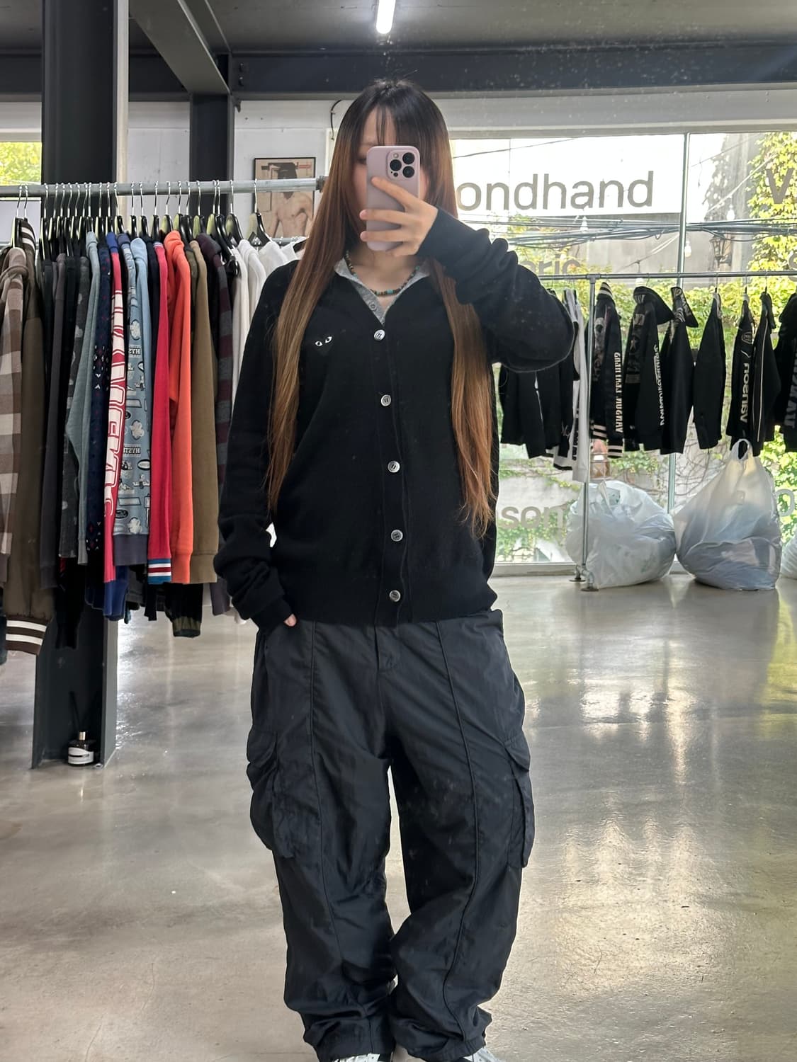 꼼데가르송 블랙로고 울 가디건 상품이미지2