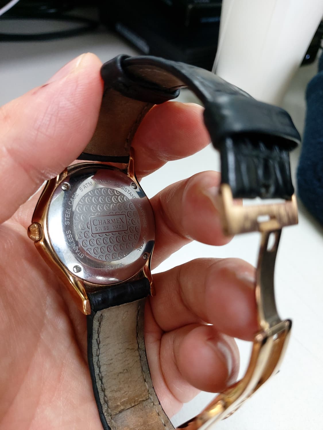 Charmex of Switzerland 금장 가죽 시계 상품이미지3