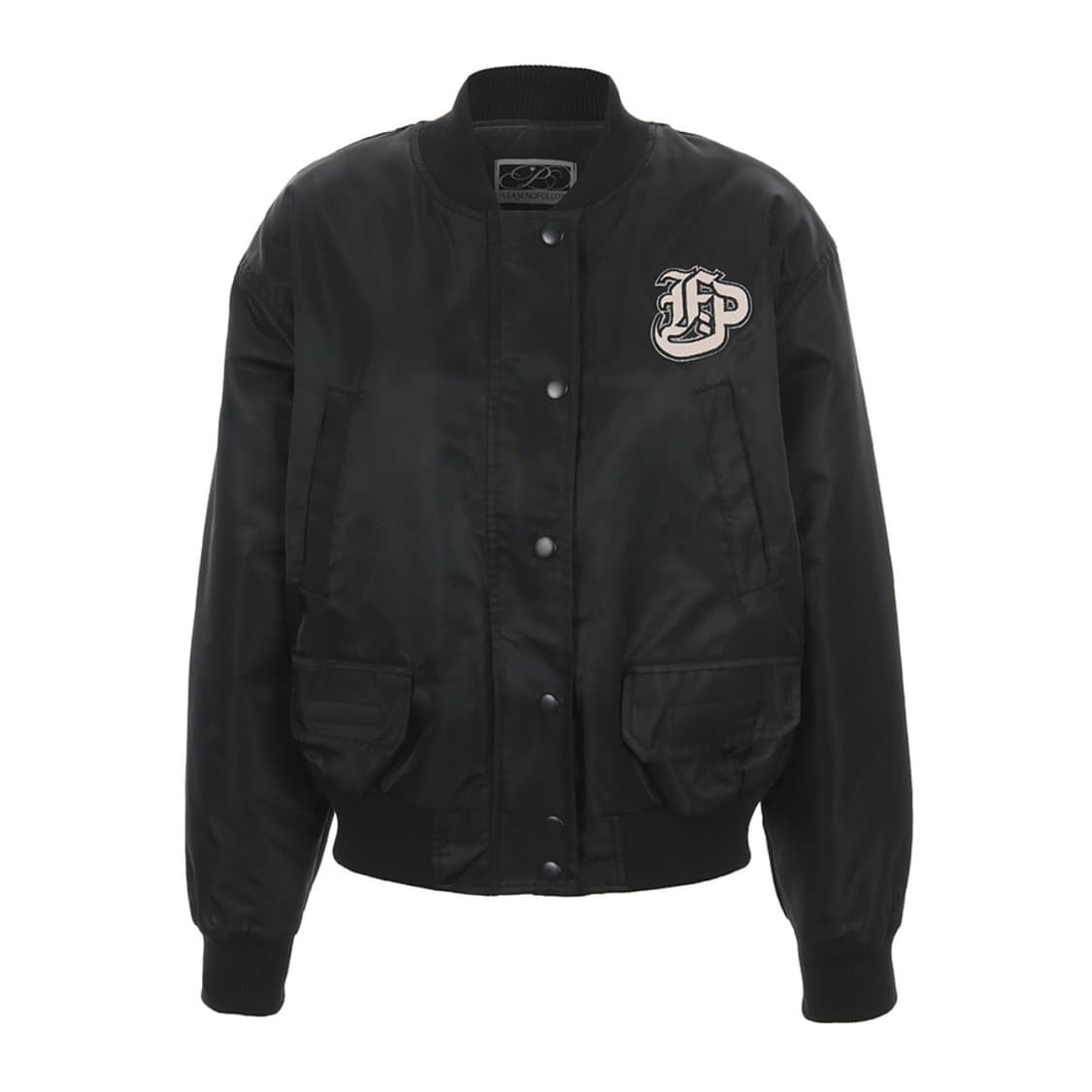 플리즈노팔로우 PLNF Logo Varsity Jacket (Black) 상품이미지1