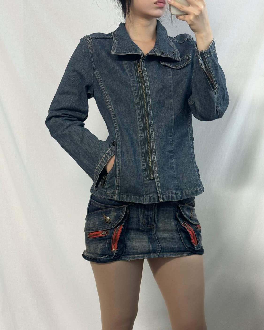 하이 넥 데님 지퍼 자켓 상품이미지3
