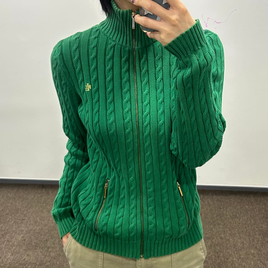Polo 폴로 랄프로렌 골드로고 그린 케이블니트 집업 가디건 상품이미지2