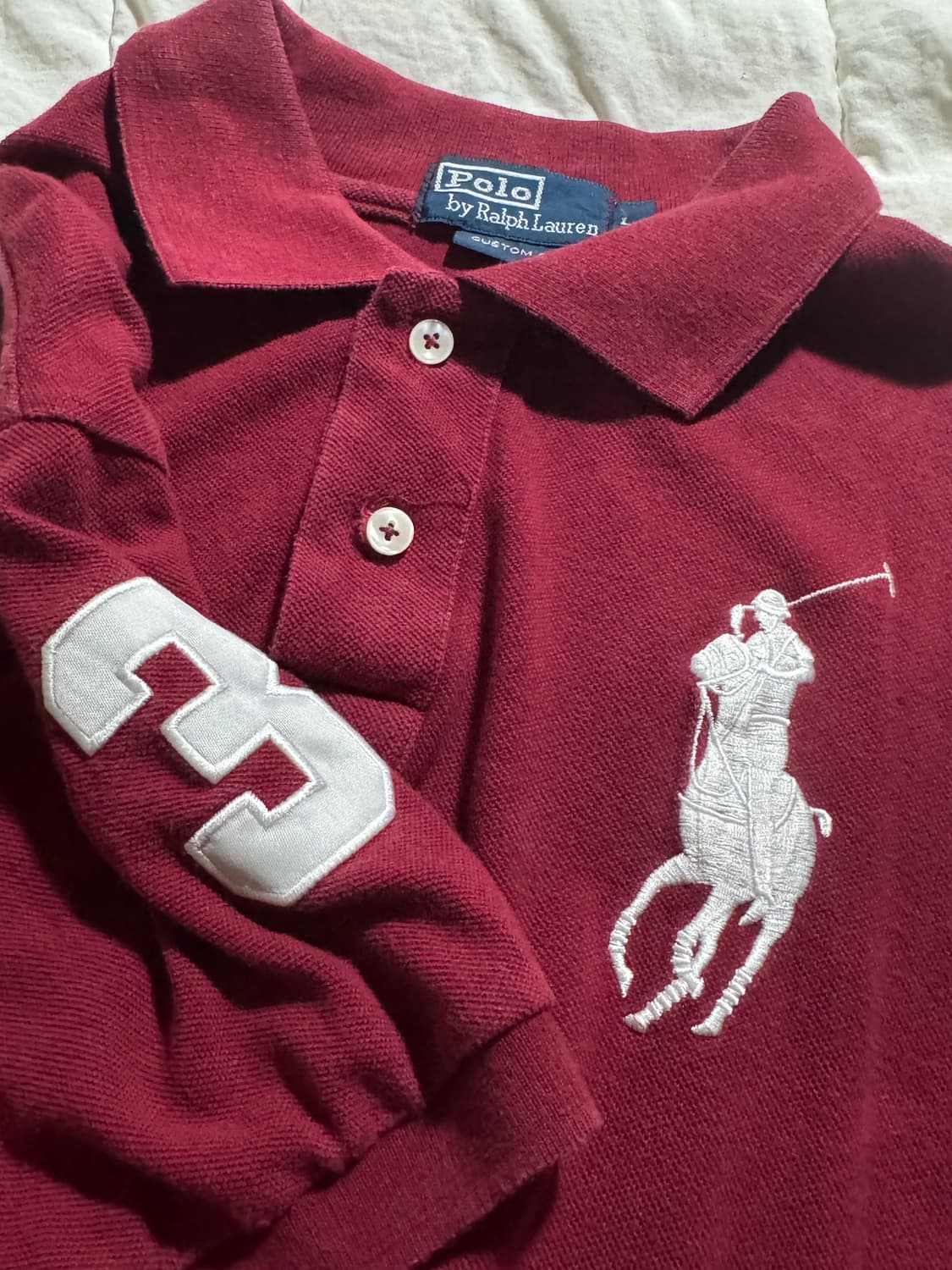 폴로 화이트 빅포니 카라 반팔티 와인 상품이미지2