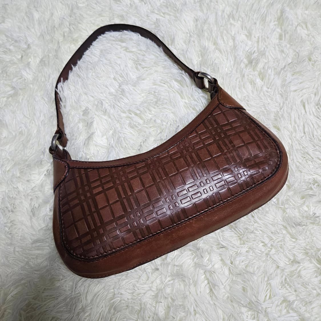 버버리(Burberry) 빈티지 브라운 레더 체크 호보백 상품이미지1