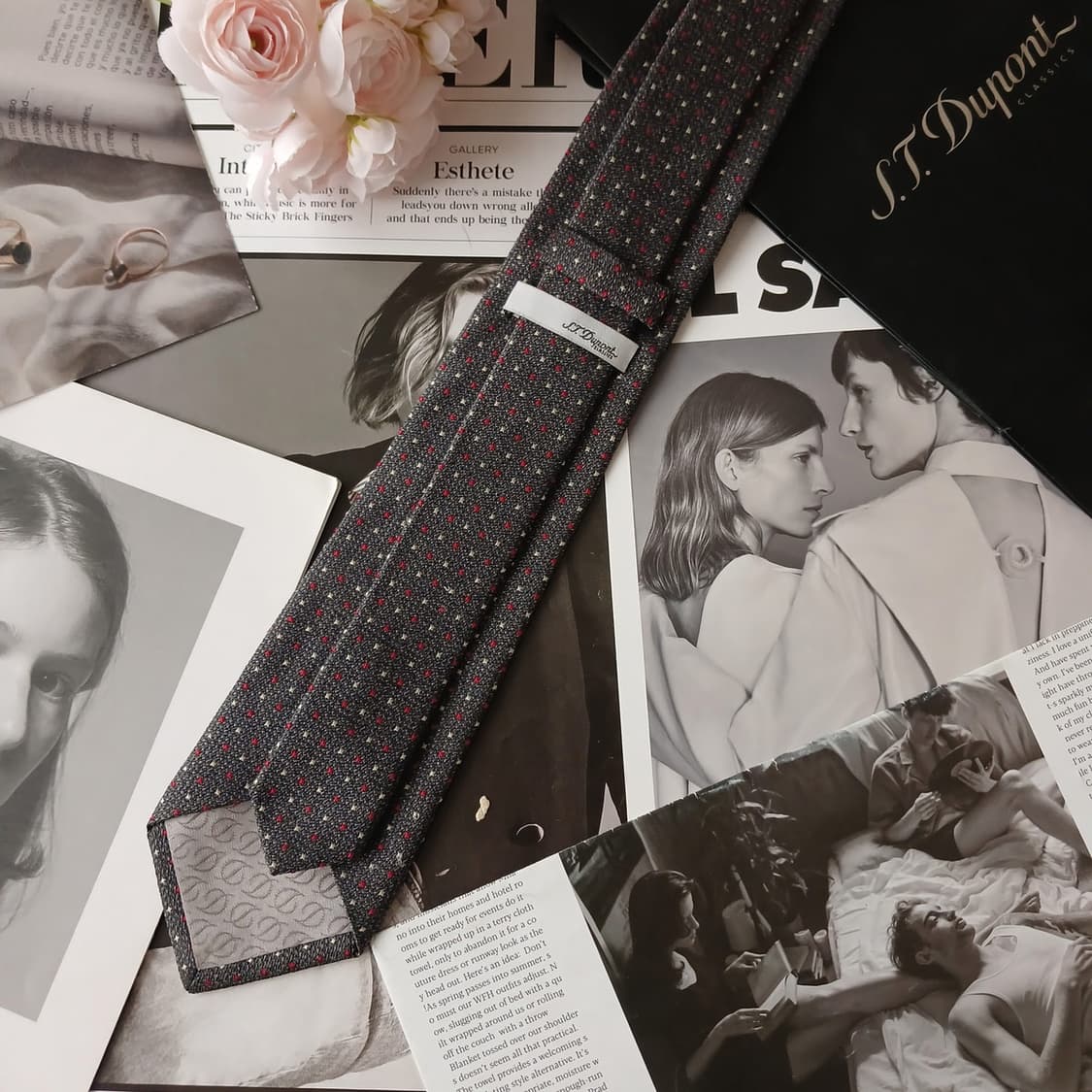 듀퐁 실크 마이크로 패턴 자수 로고 넥타이 8cm A+등급 A19346
 상품이미지5