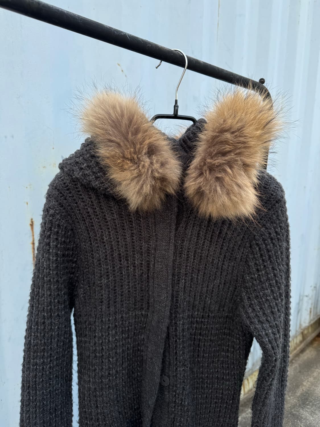 Raccoon Fur Hooded Long Knit Zip-Up 상품이미지2