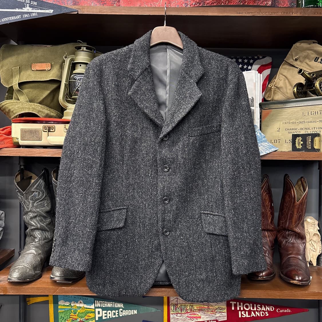 빈티지 해리스트위드 4버튼 헤링본 울 블레이저 상품이미지1