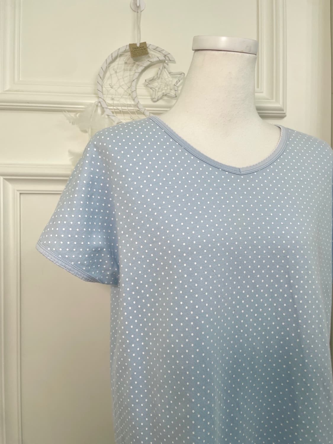 sky blue white dot half top 상품이미지6