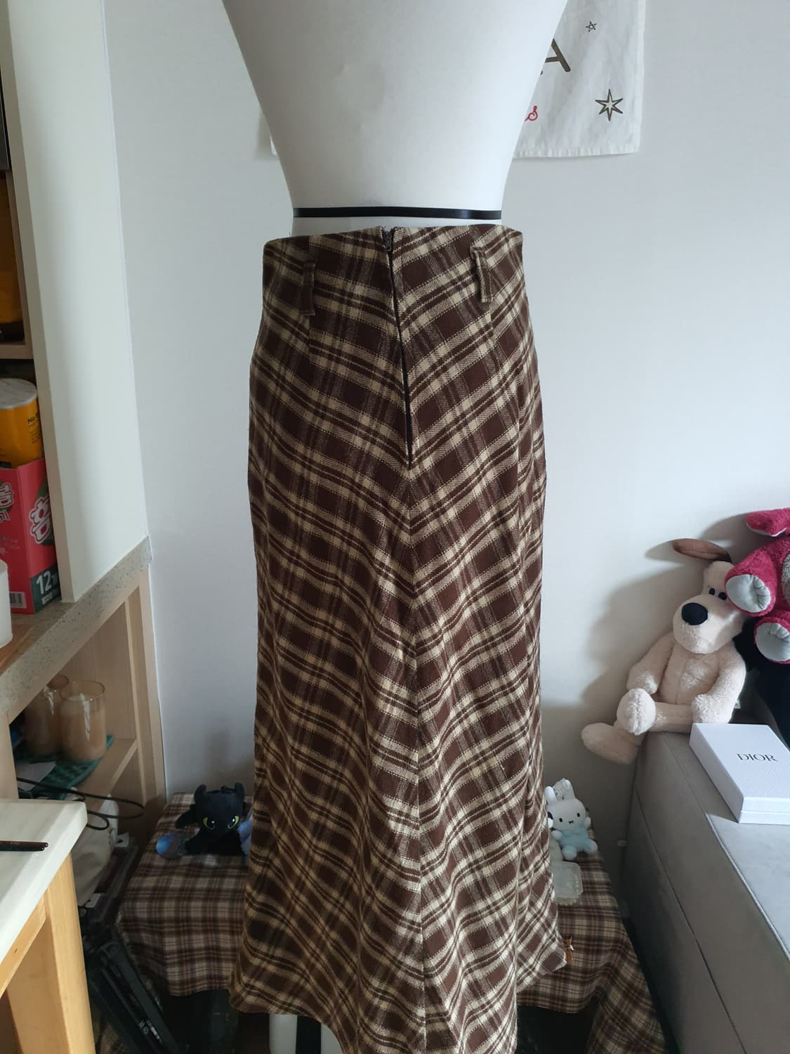 [모리걸] 브라운 체크 롱 스커트 모직스커트 상품이미지4