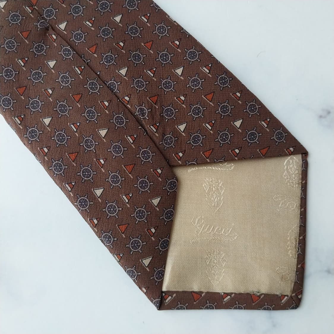 구찌 실크 브라운 마린 모티브 넥타이 8.9cm A+~A등급 K2088 상품이미지7