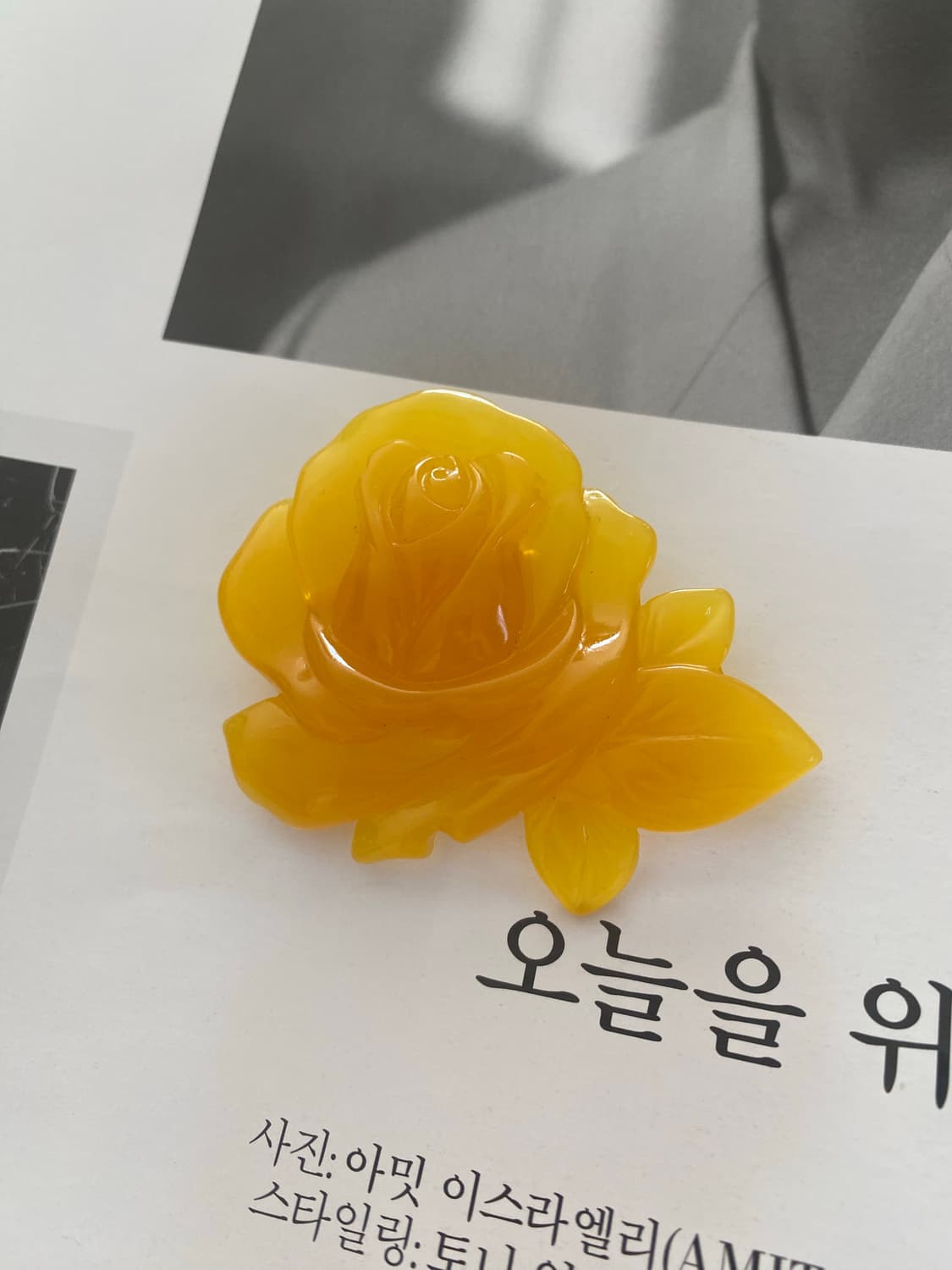 빈티지 옐로우 장미 브로치 상품이미지3