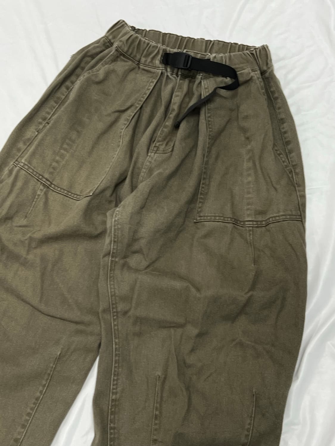 (S) 미니멀 프로젝트 워시드 코튼 와이드 벌룬 팬츠 카키 상품이미지2