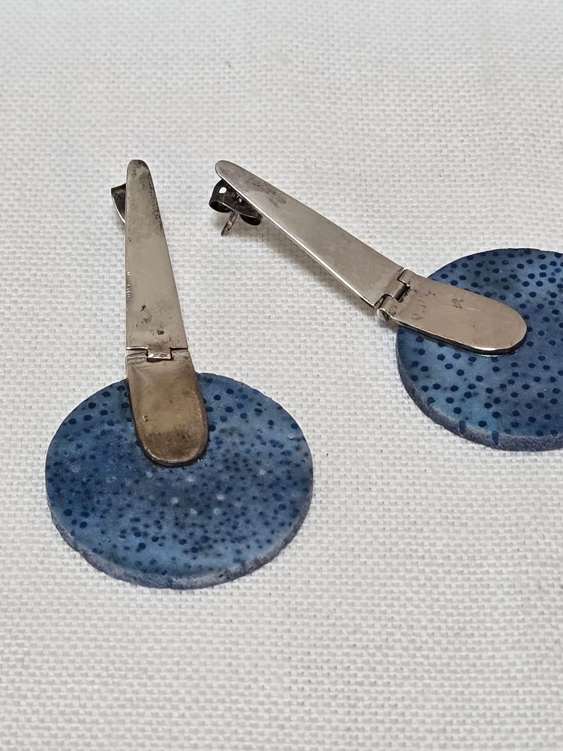남미 빈티지 블루 스팟 염색 본 이어링 / 라운드 디스크 드롭 실버 상품이미지1