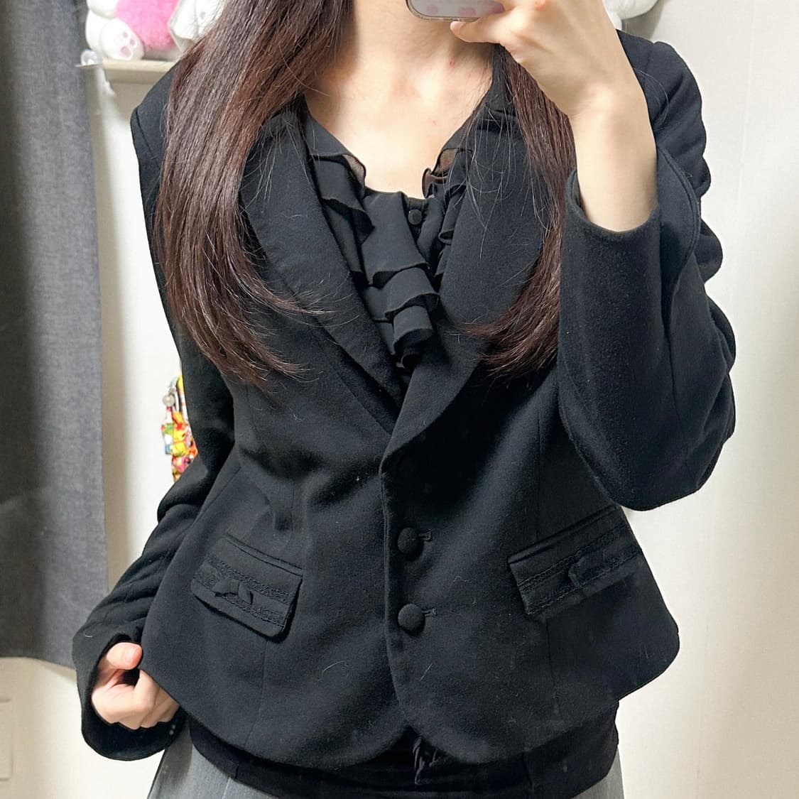 빈티지 리본 블랙 레이스 도트 자켓 히메갸루 로걀 라떼 달천깔 코케트 상품이미지1