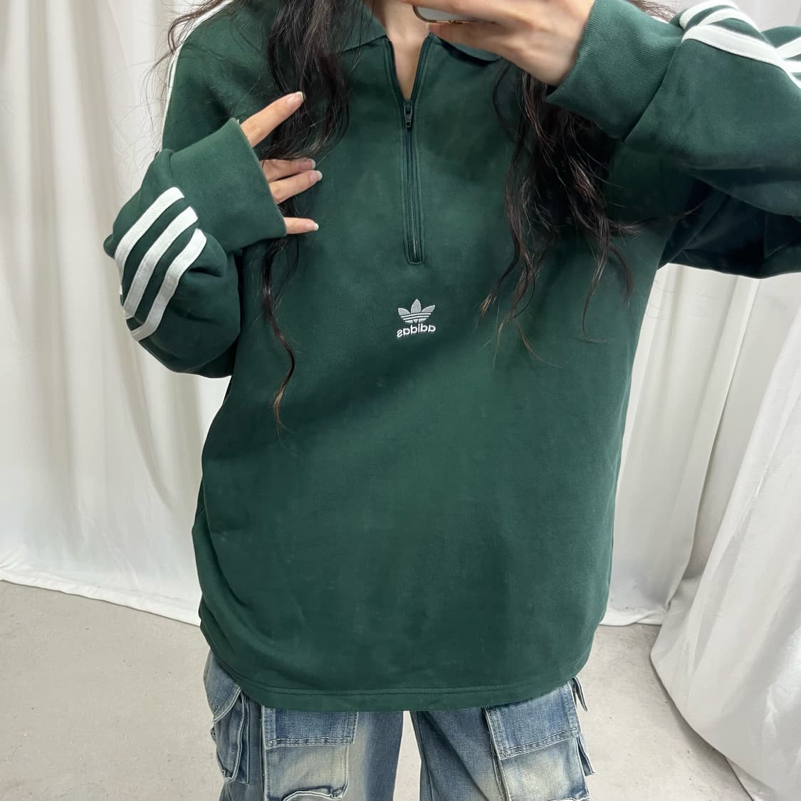 Adidas green center logo half zip-up mtm 상품이미지3