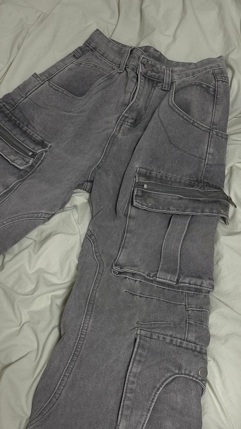 블루하츠 멀티 카고 지퍼 포켓 부츠컷 그레이 데님 팬츠 s 상품이미지4