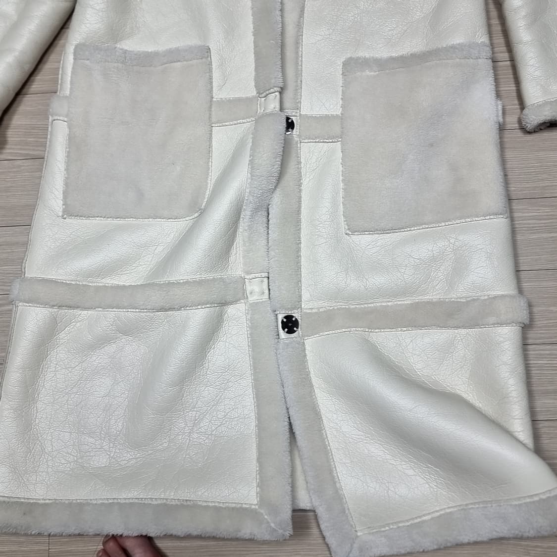 아이보리 무스탕 롱 코트 후드 퍼(m) 상품이미지2