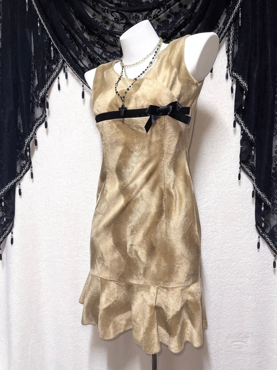 로맨틱갸루 로걀 오네 벨벳 브라운 프릴 리본드레스 원피스 라떼 파티 연말 상품이미지1