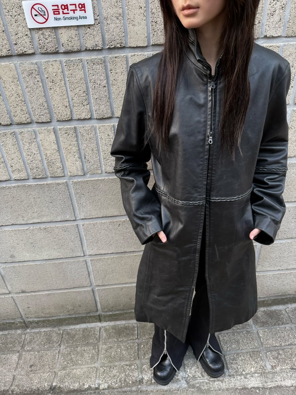 아르마니 진스 투웨이 집업 디테일 레더 코트 상품이미지6