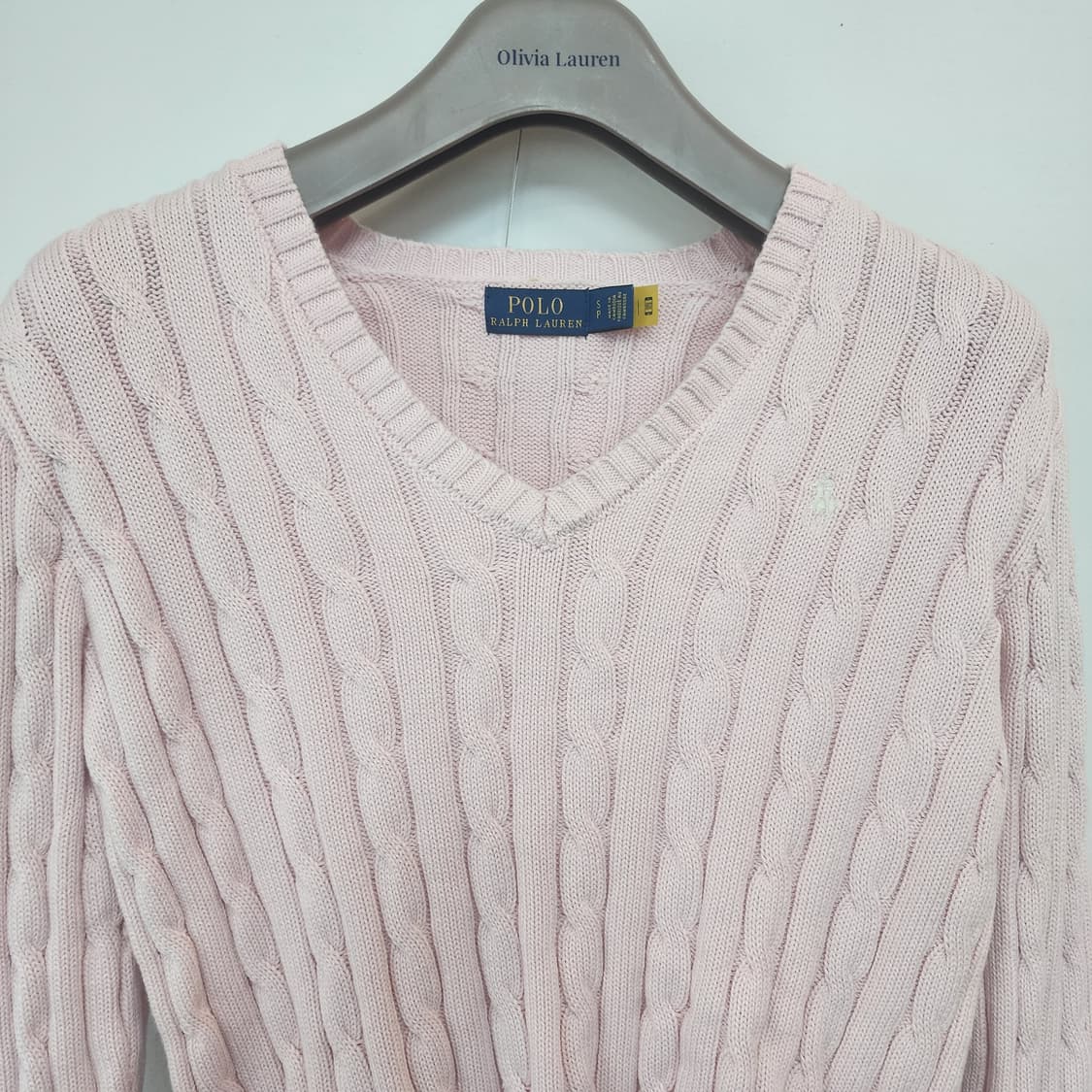 폴로 랄프로렌 꽈배기 브이넥 니트 핑크 상품이미지2