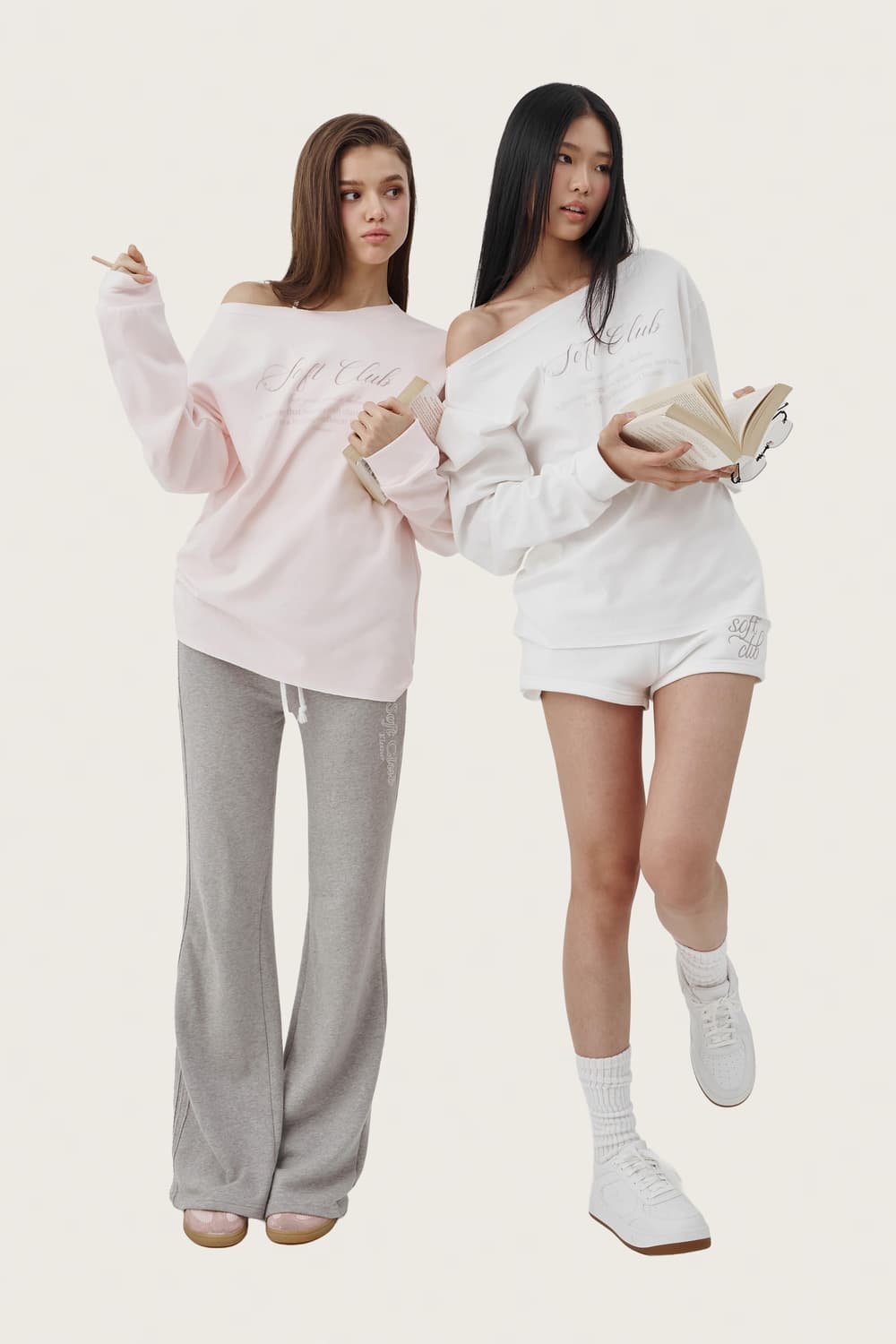 분철 구함) 클리시어 소프트 클럽 원숄더 스웻 셔츠 세트 핑크 상품이미지1