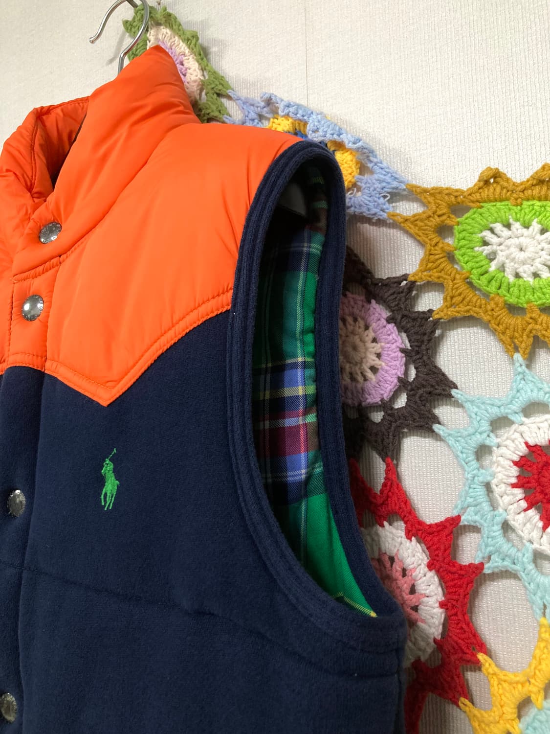 폴로랄프로렌 체크안감 배색 패딩조끼 베스트 _ 네이비/오렌지 상품이미지3