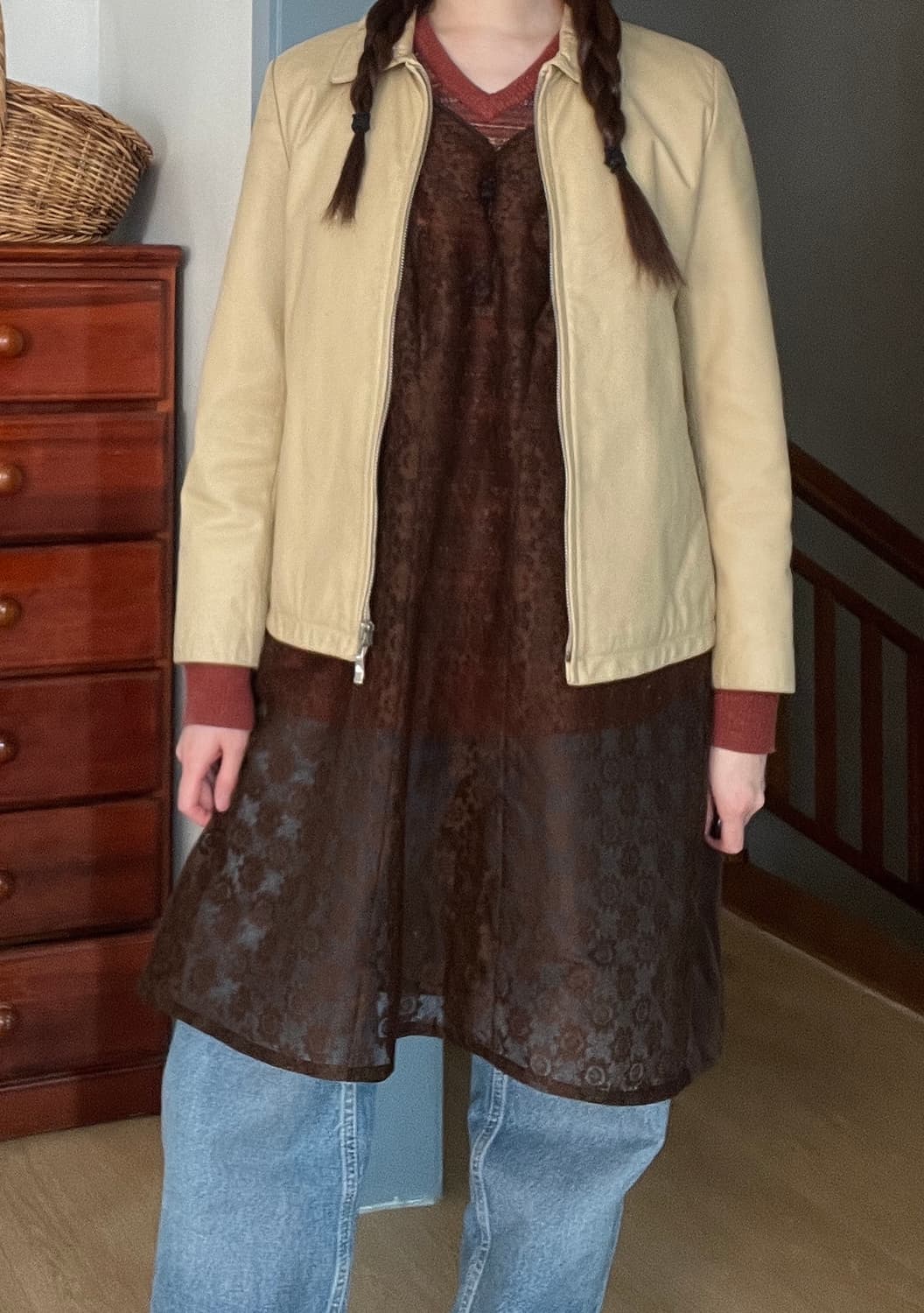 Beige Zip Leather Jacket 상품이미지2