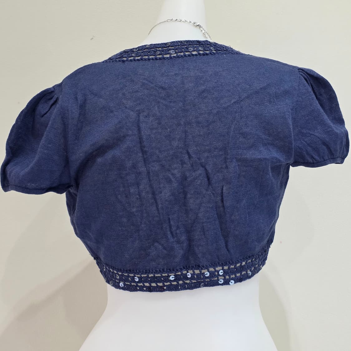 일본빈티지)네이비 니트짜임 스팽글 하구미모리걸 크롭숏가디건 볼레로 상품이미지3