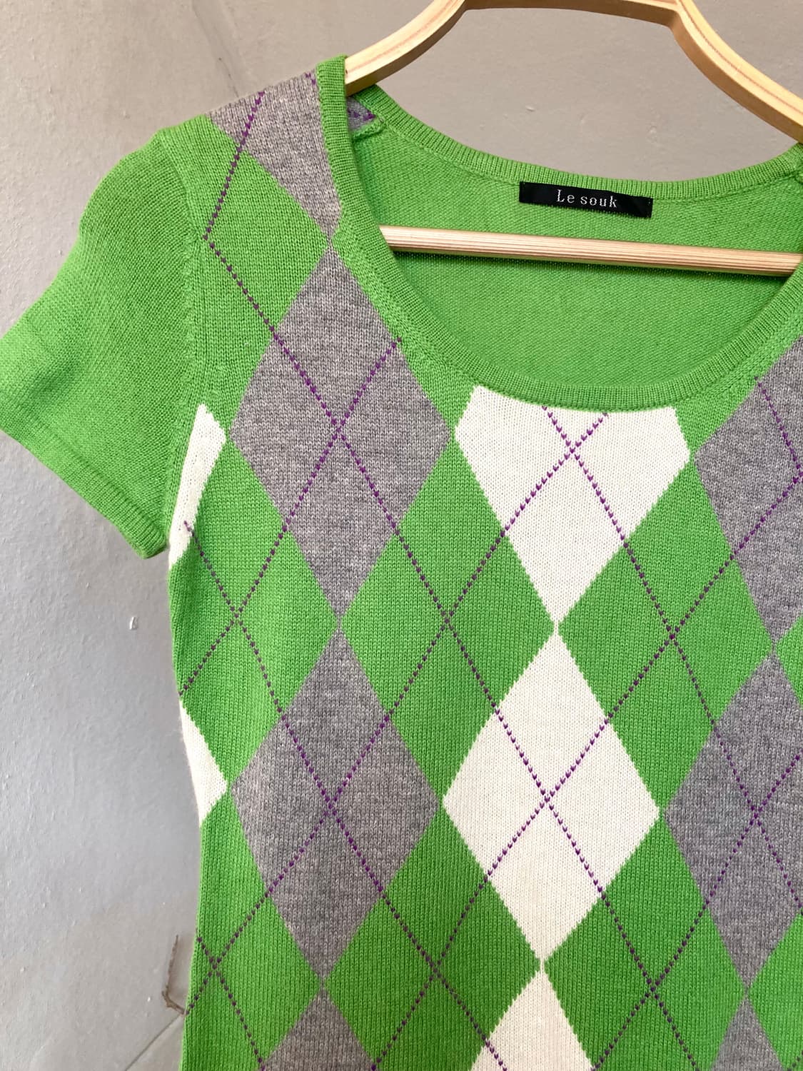 아가일 그린 반팔 니트 상품이미지2