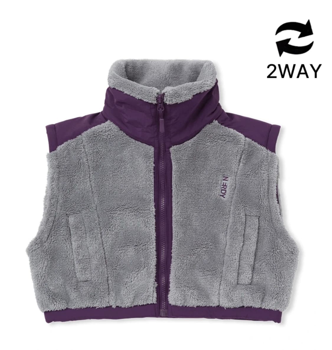 널디 우먼스 크롭 2WAY 블락 플리스자켓 그레이 XS 상품이미지4