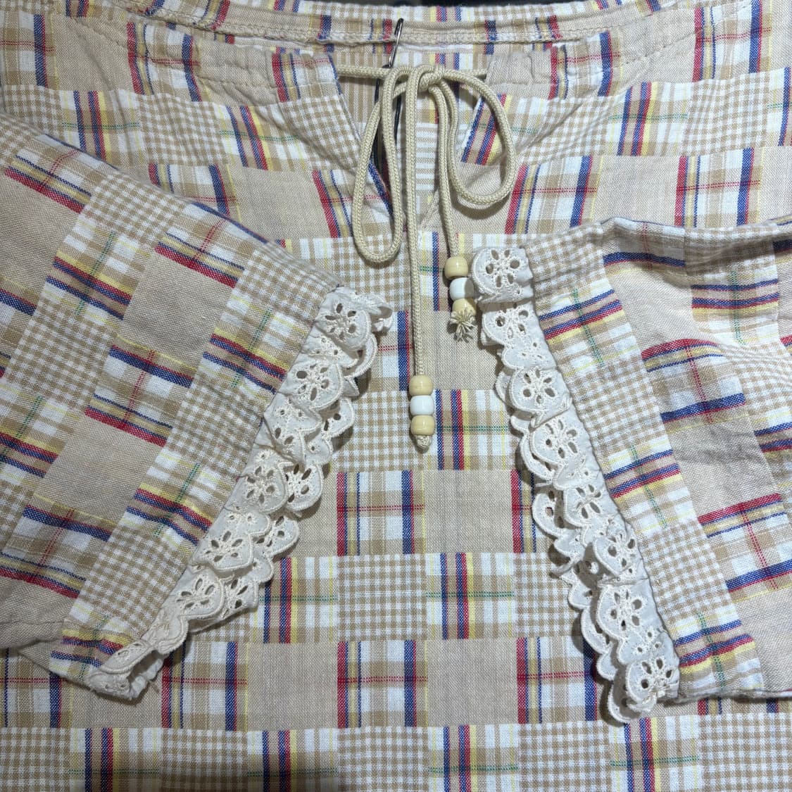 체크 패턴 리본 블라우스 상품이미지4