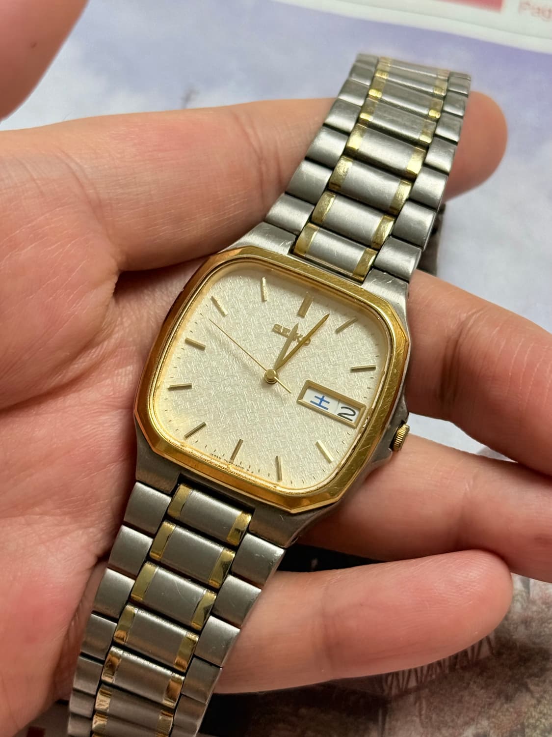 Seiko 세이코 스퀘어 콤비 쿼츠 Day-Date 상품이미지1