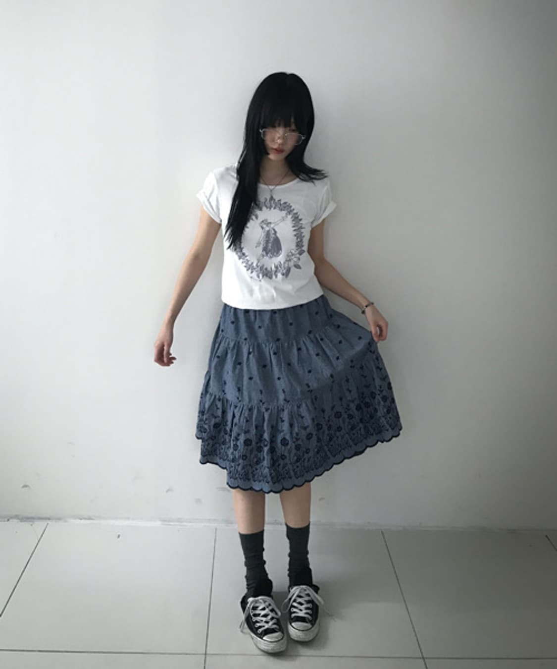 Vintage Embroidery Denim Skirt 상품이미지1