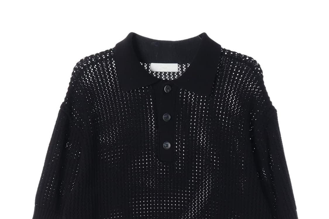 미나브 퓨어코튼 펀칭 카라 니트 블랙 XL 상품이미지3