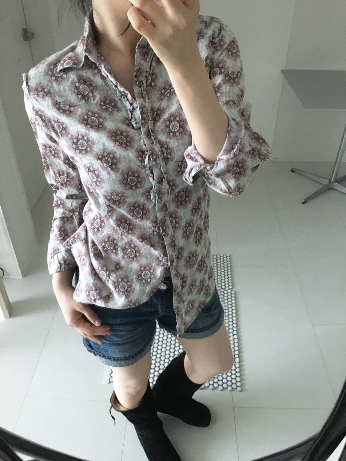 vintage snap button print shirt 상품이미지2