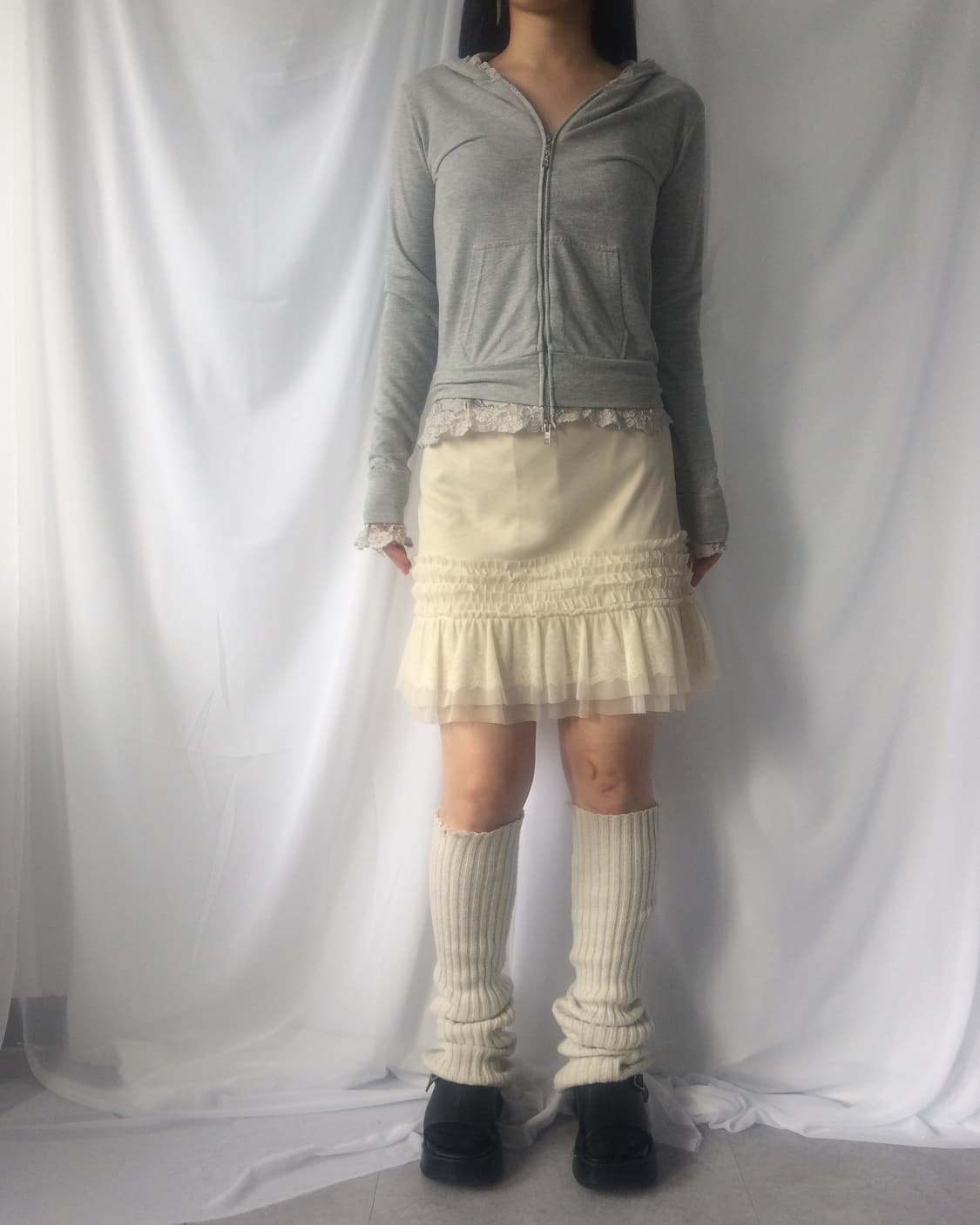 Lace trimming hood zip up 상품이미지6