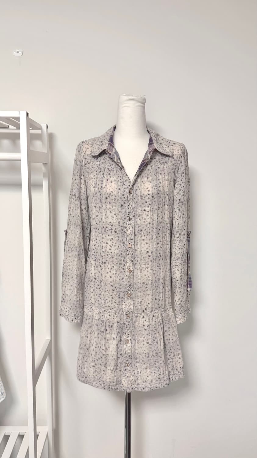 일본빈티지 대대장 모리걸 보라체크 플라워 리버시블 셔츠 겸 원피스 상품이미지1