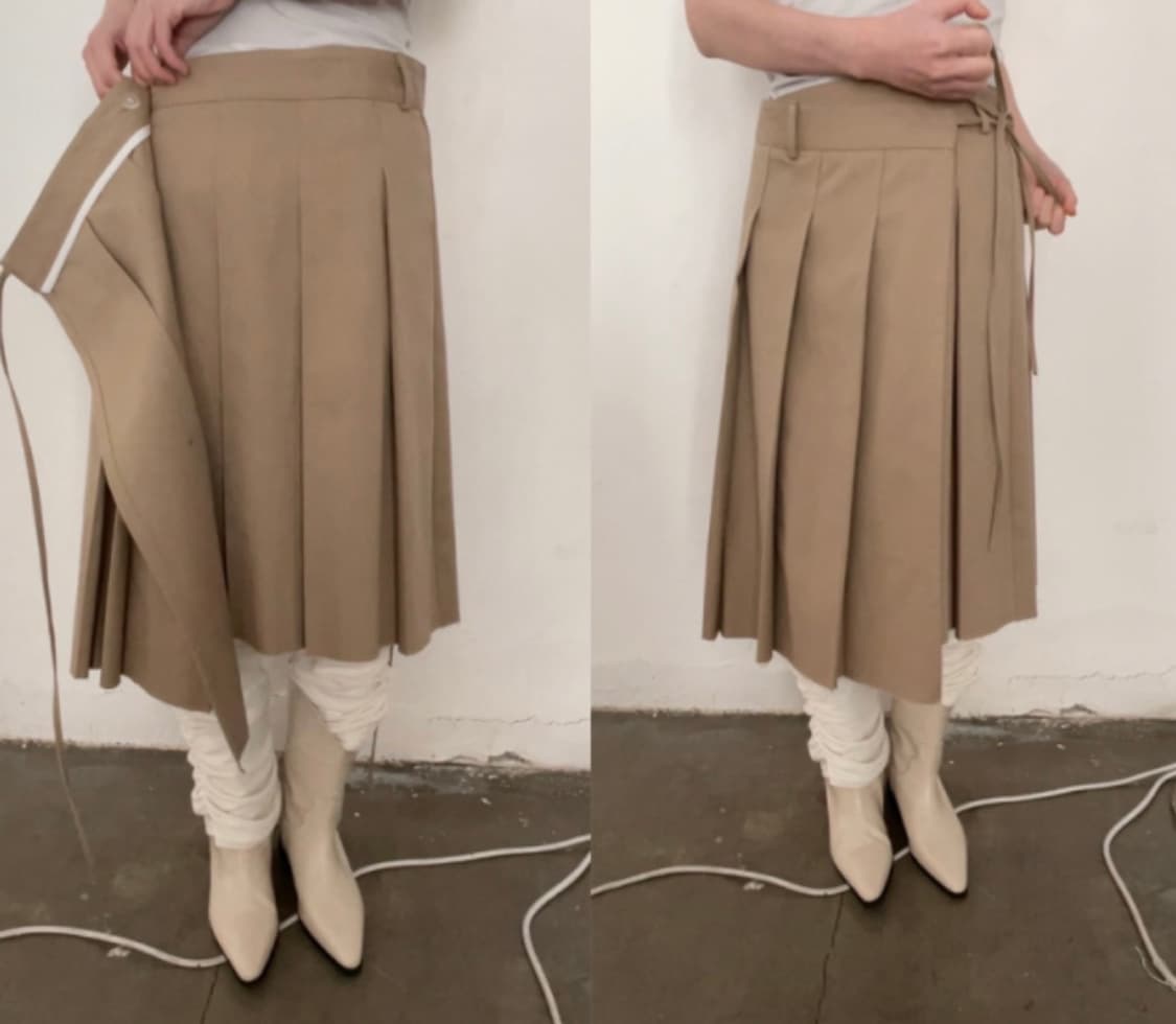 김아홉 레이어드 랩 플리츠 스커트 베이지 상품이미지4