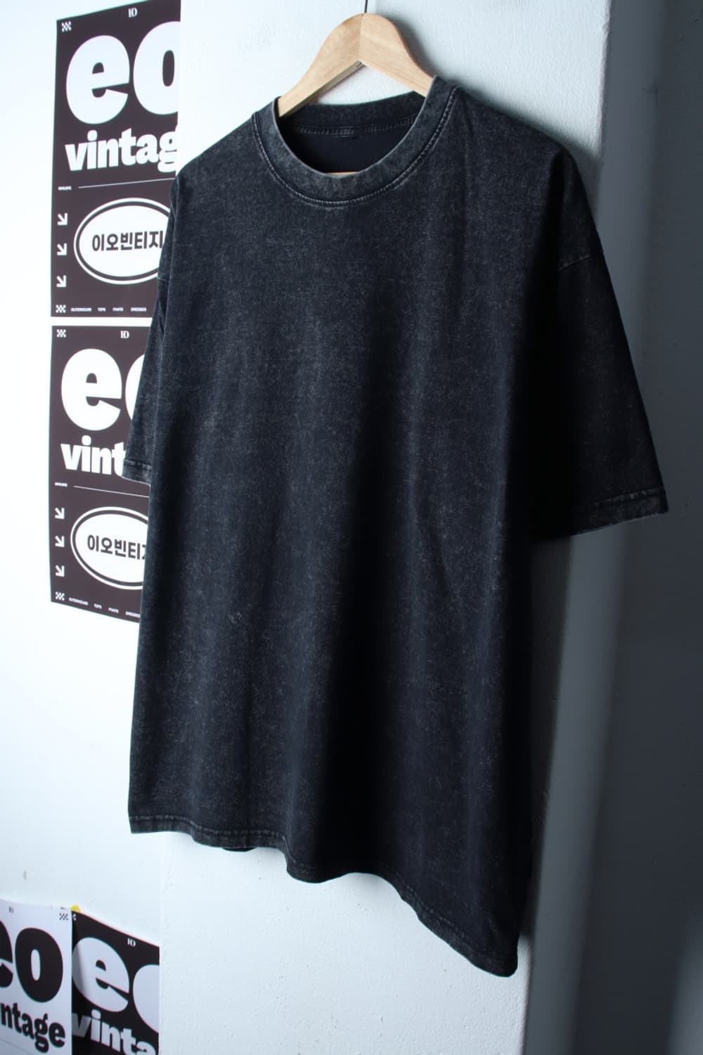 (L-2XL) 애드호크 반팔 티셔츠 피그먼트 블랙 무지-H32737 상품이미지1