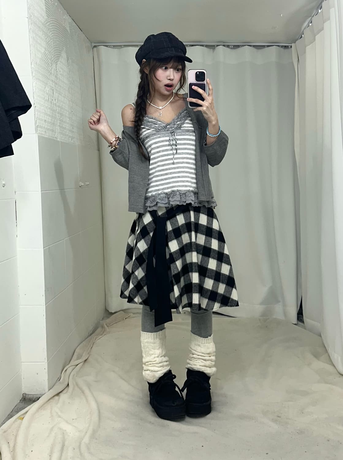 세실맥비 무채색 니혼진 하이넥코트 코디세트 상품이미지3