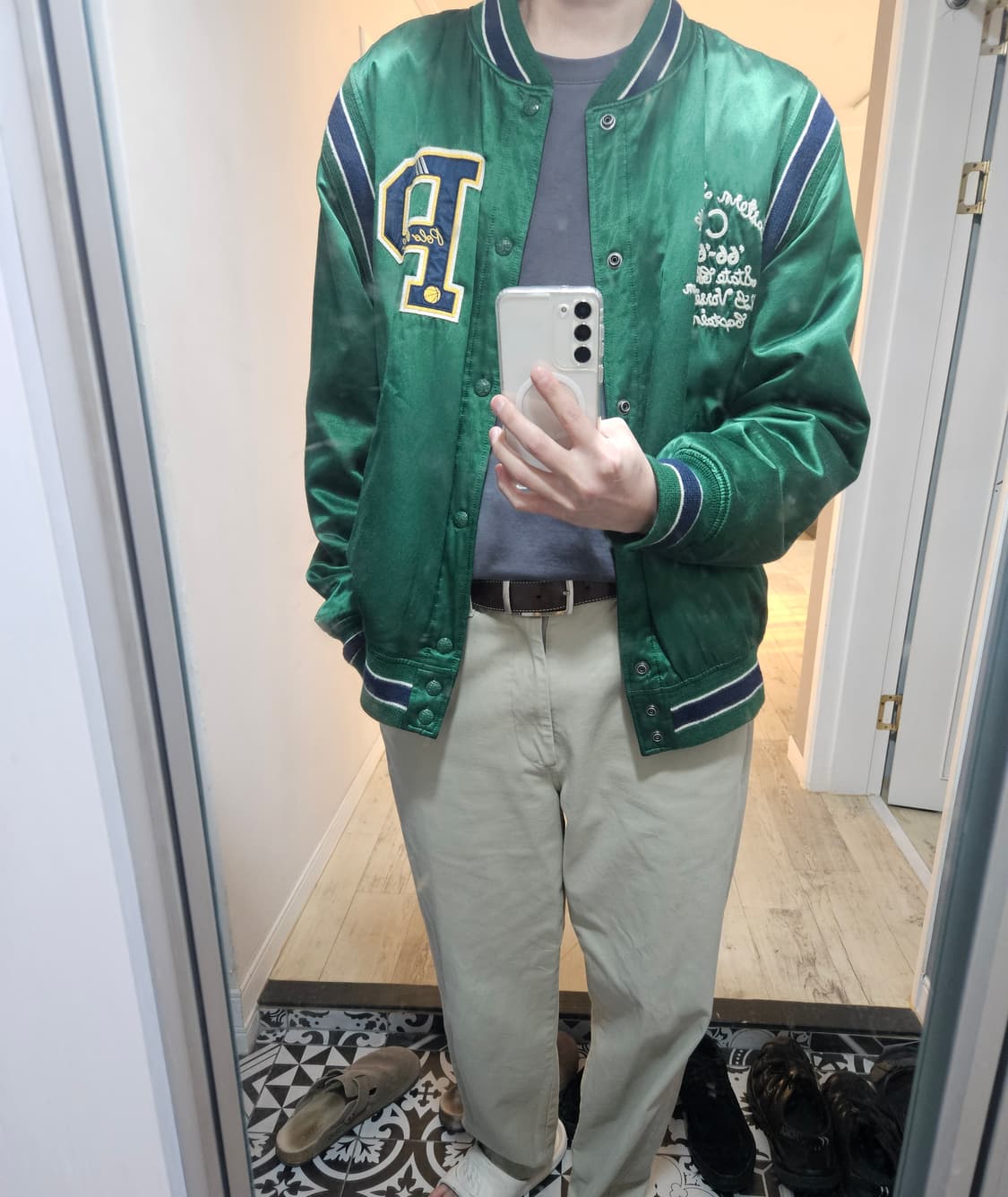 (xl)폴로 랄프로렌 레터맨 새틴 사틴 바시티 자켓 그린 상품이미지10