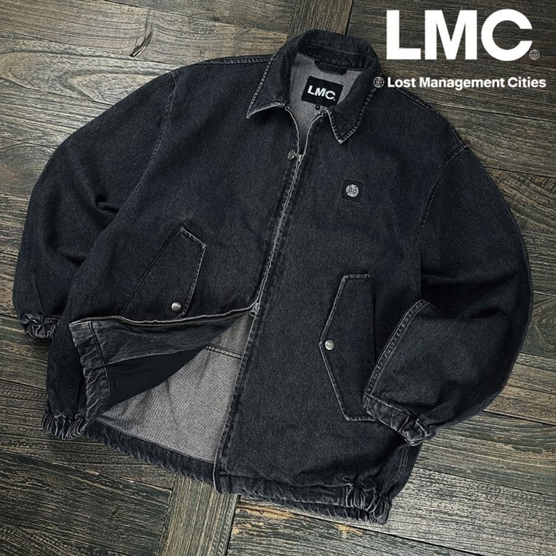 [엘엠씨] 오버핏 흑청 블랙 데님 워크 자켓 M20125 상품이미지1