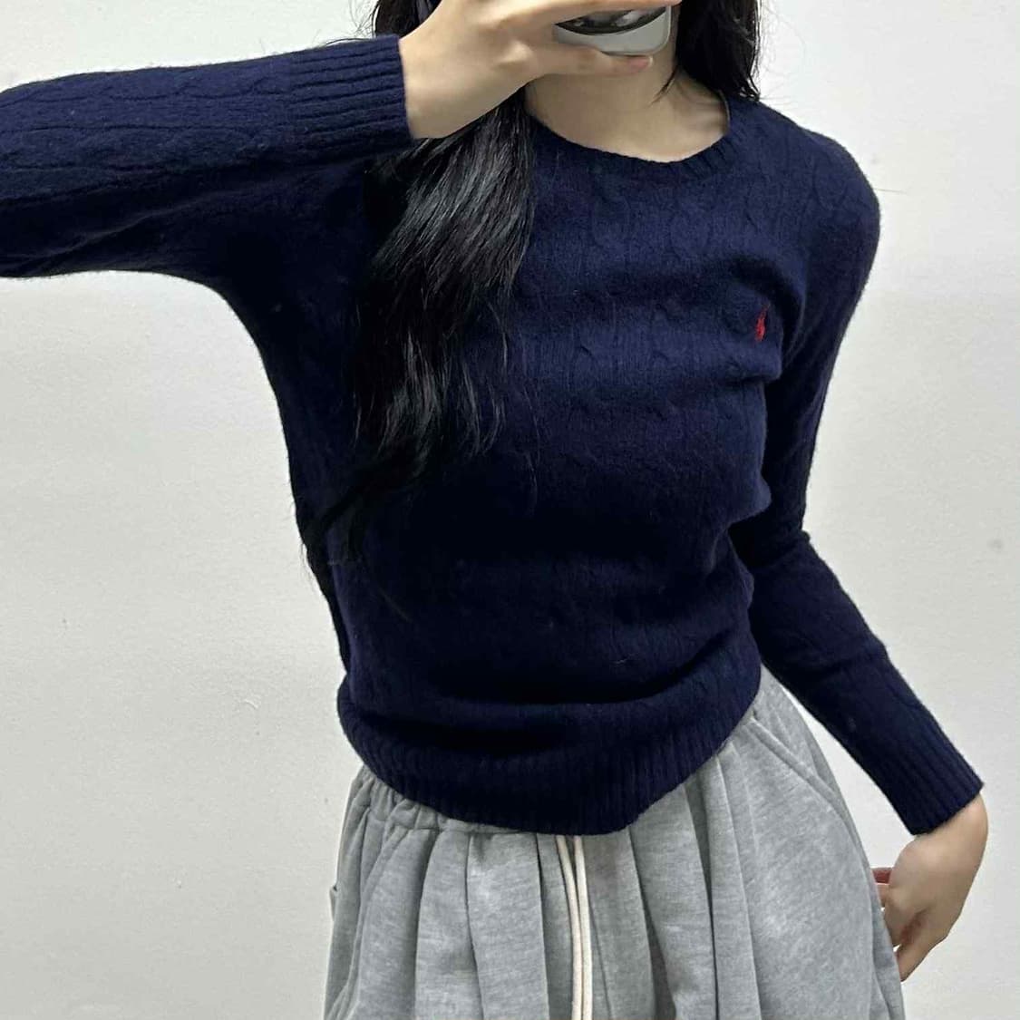 폴로 랄프로렌 네이비 울 캐시미어 크루넥 니트(L) 상품이미지1