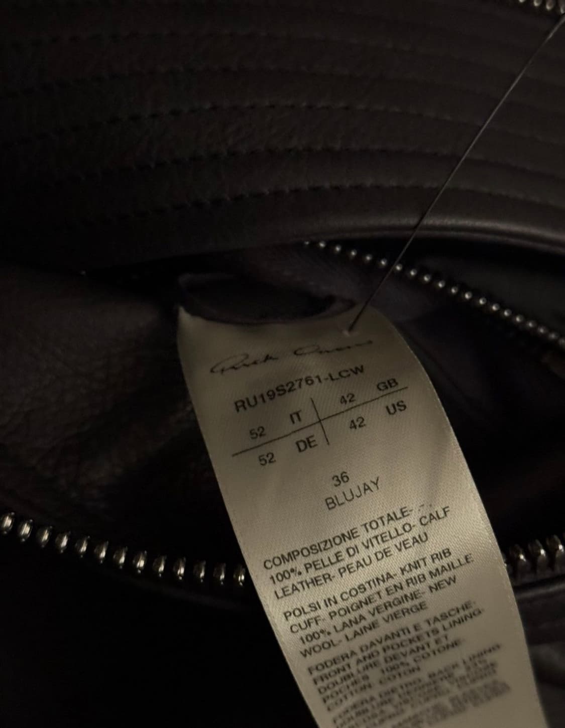 19SS 릭오웬스 인타르시아 레더 자켓 52 사이즈 상품이미지4