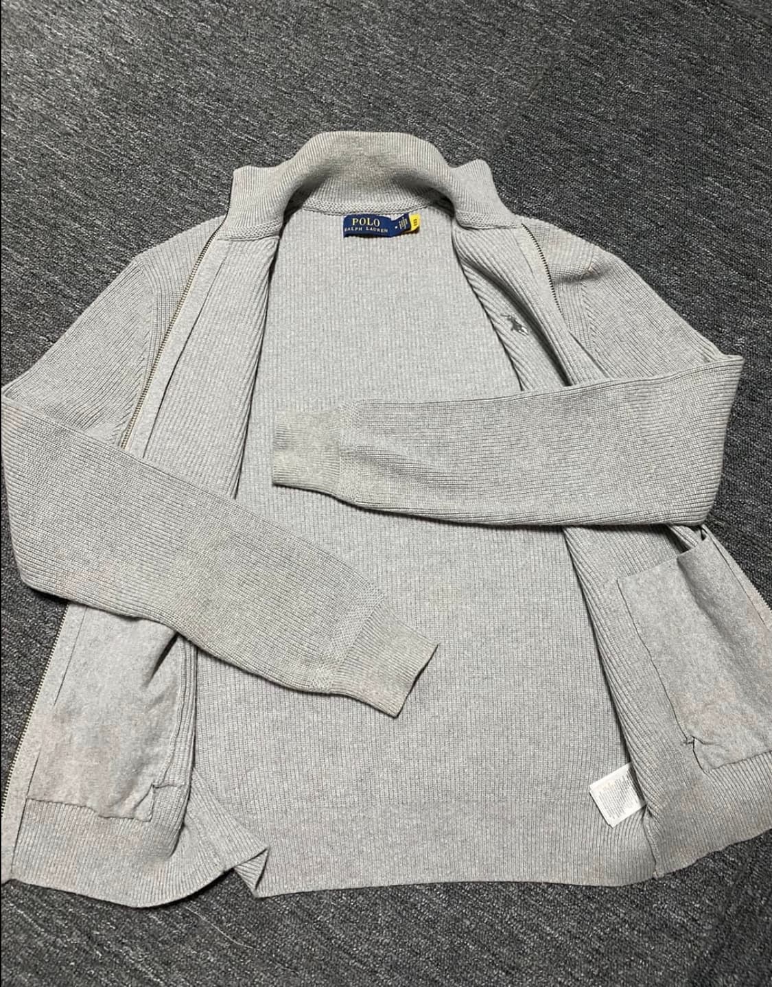 폴로 랄프로렌 최신형 QR택 그레이 스웻 니트 집업 가디건 M 상품이미지2