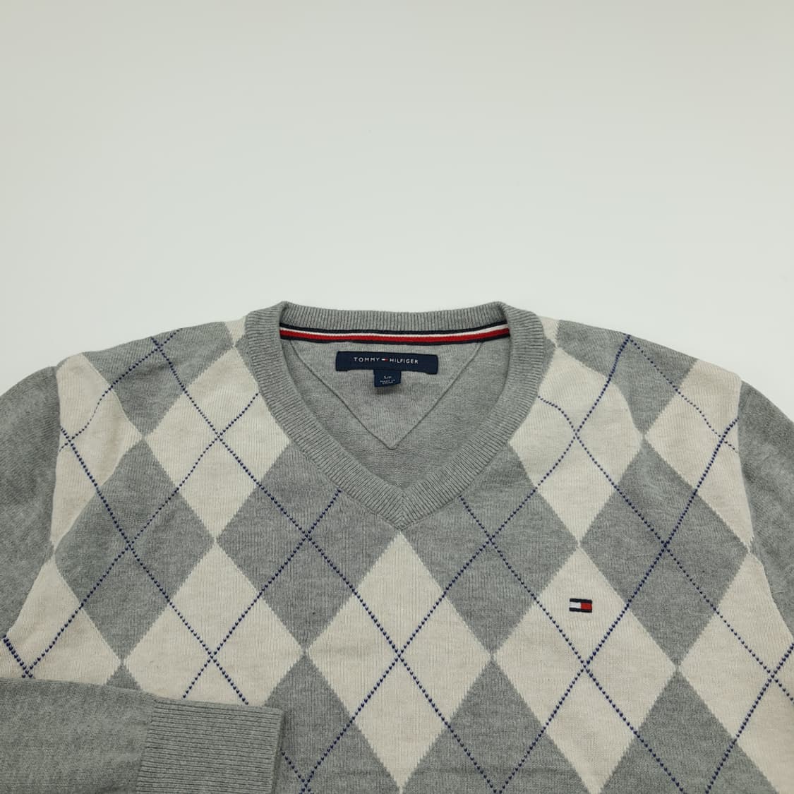 CN815 S 타미힐피거 그레이 아가일 V넥 니트 스웨터 상품이미지3